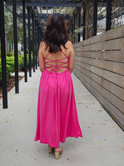 Pretty in Pink Open Back Midi Dress