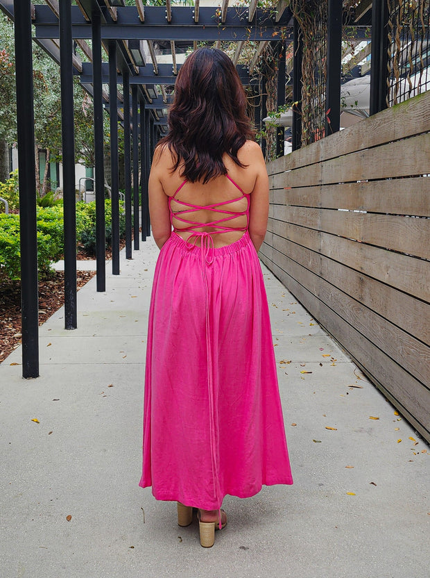 Pretty in Pink Open Back Midi Dress