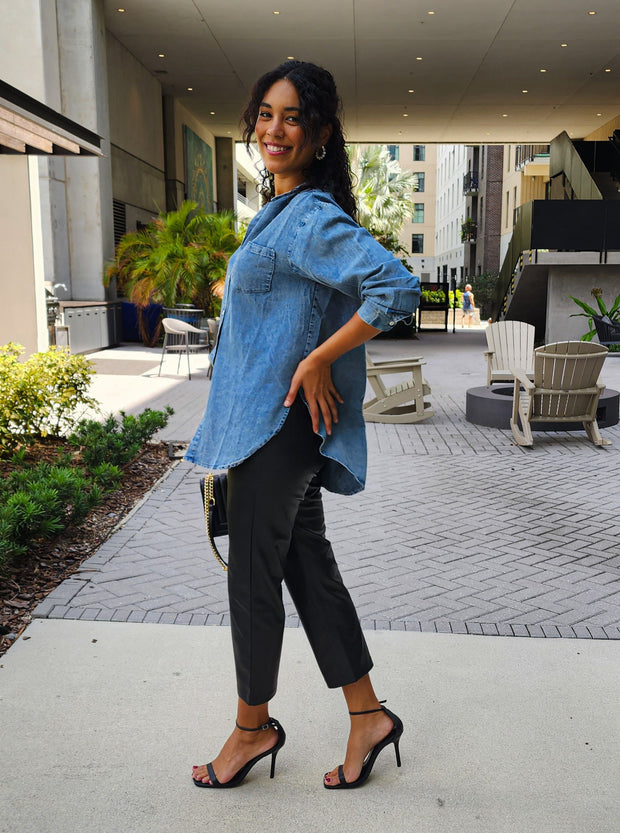 Jolene Button Down Denim Blouse- Final Sale