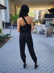 Pilar Satin One Shoulder Jumpsuit