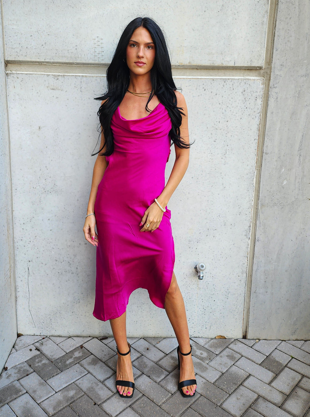 chinese dress ladies Elva Fitted Midi Dress in Pink – Elliatt main image 0