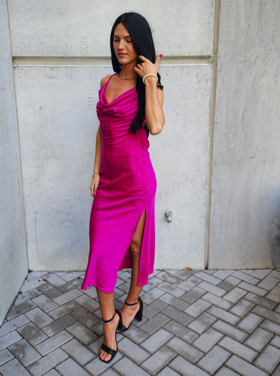 walk the line midi dress magenta Sleeveless One Shoulder, Perfect Frame Midi Dress in Magenta, Size 2XS, For GNO/Date Night