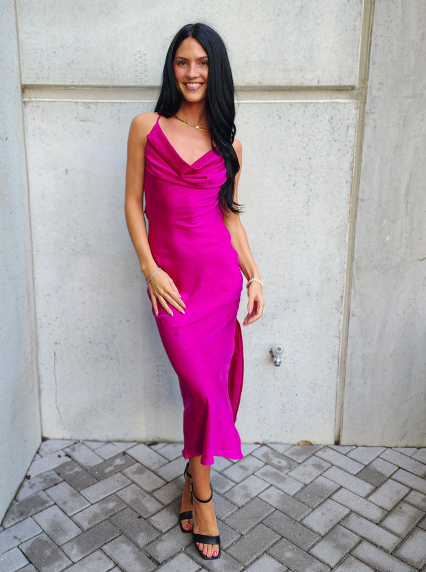midi dress magenta Magenta Open Back Midi Dress