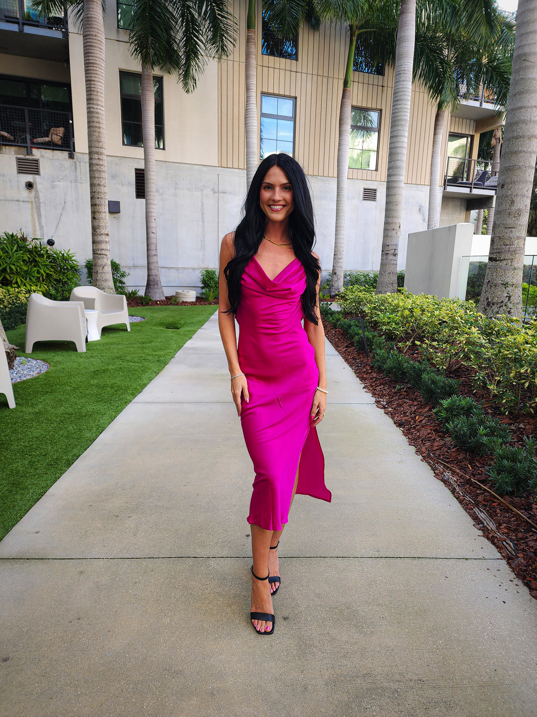 walk the line midi dress magenta ELLIATT Magenta Pink Elva Midi Dress Magenta Pink / M
