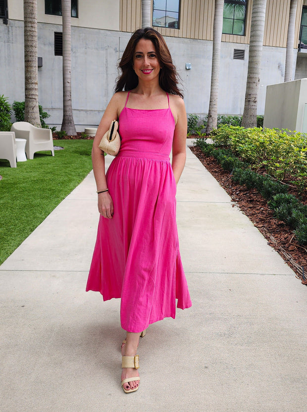 Pretty in Pink Open Back Midi Dress- Final Sale Calia Rose Boutique Pretty in Pink Open Back Midi Dress- Final Sale Calia Rose Boutique