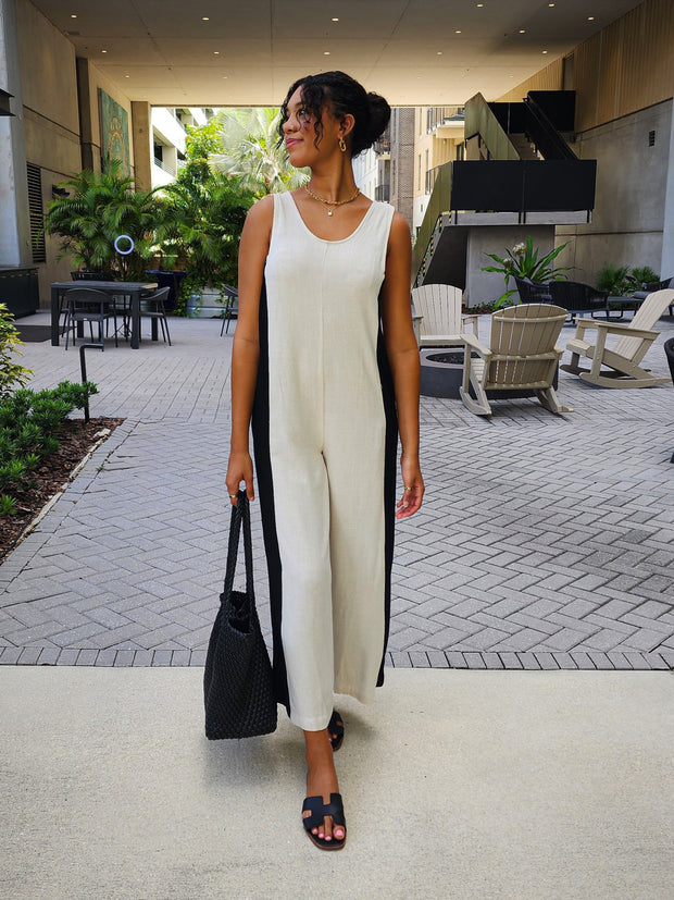 Darla Linen Contrast Side Jumpsuit