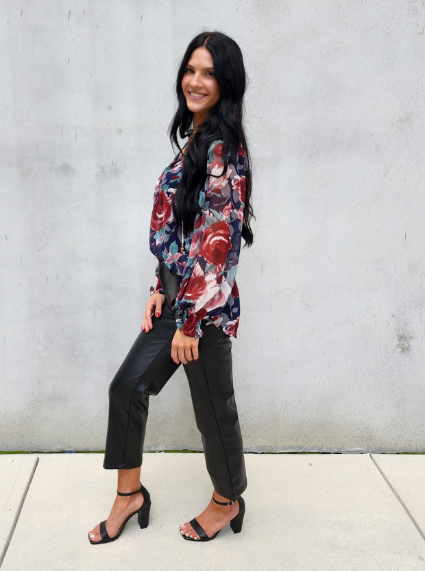 Cece Floral Long Sleeve Blouse- Final Sale